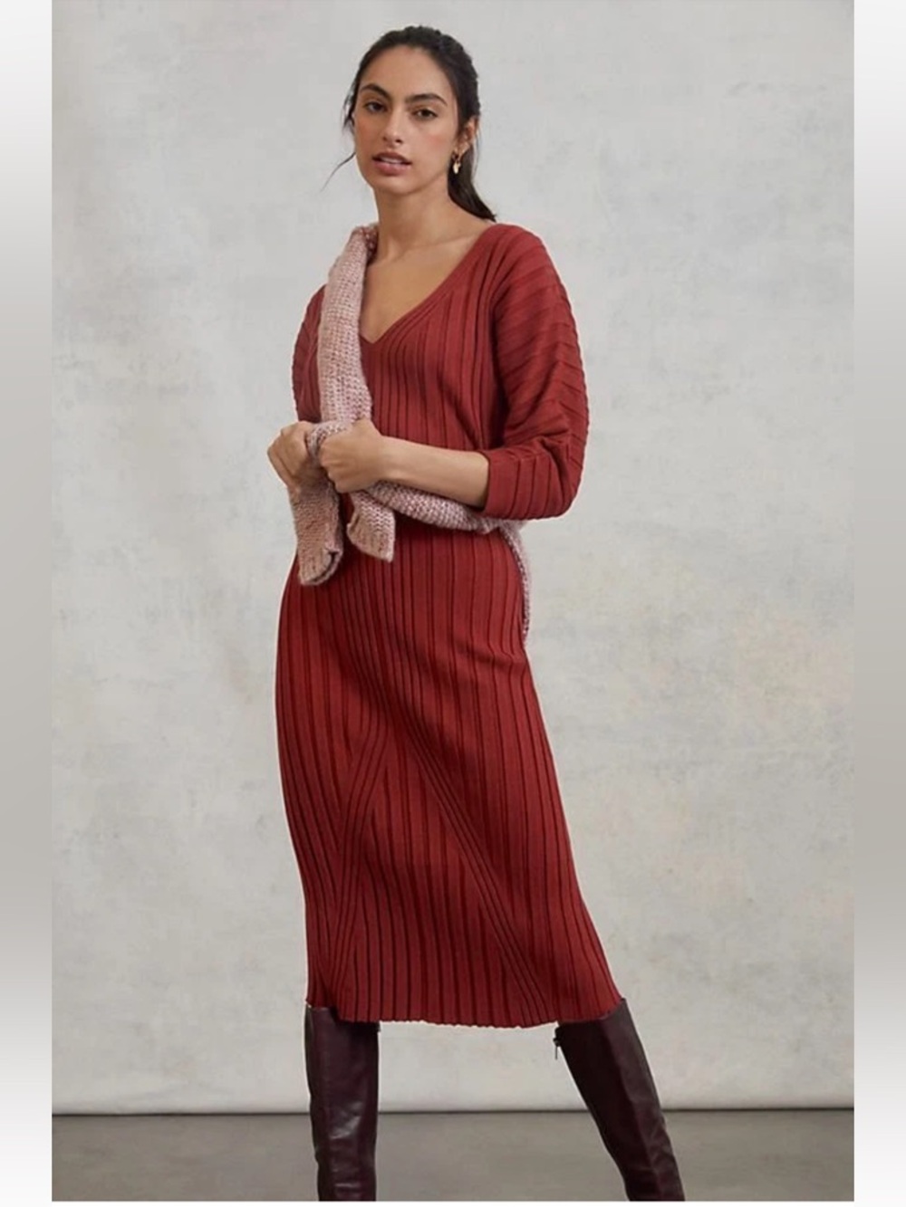 Maeve for Anthropologie Maris Midi Sweater Dress Ribbed Red Size Small